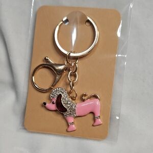 Ladies Pink Poodle Dog Keychain Bag Charm Purse Charm Shiny Accessory Rhinestone